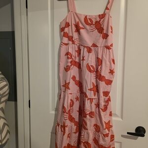 Pink Sundress with Orange Lobster & Starfish Print